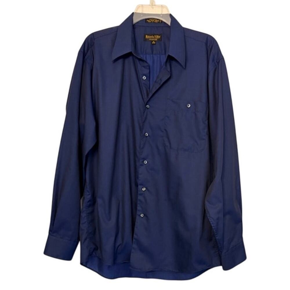 Roberto Villini Mens Blue Long Sleeve Button Up Dress Shirt Size 16-34/35